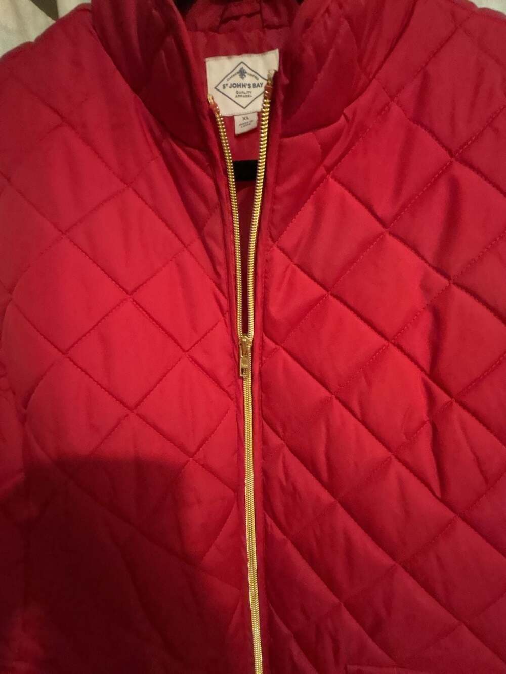 St. John's Bay Red Quilted Lightweight Vest with Gold Zipper - Picture 4 of 5